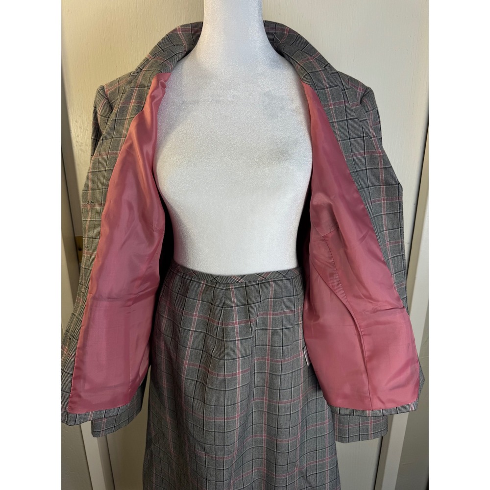 Sag Harbor Suit Womens 16 Gray Pink Plaid Blazer and Skirt Set 2 Piece Vintage - Picture 12 of 16